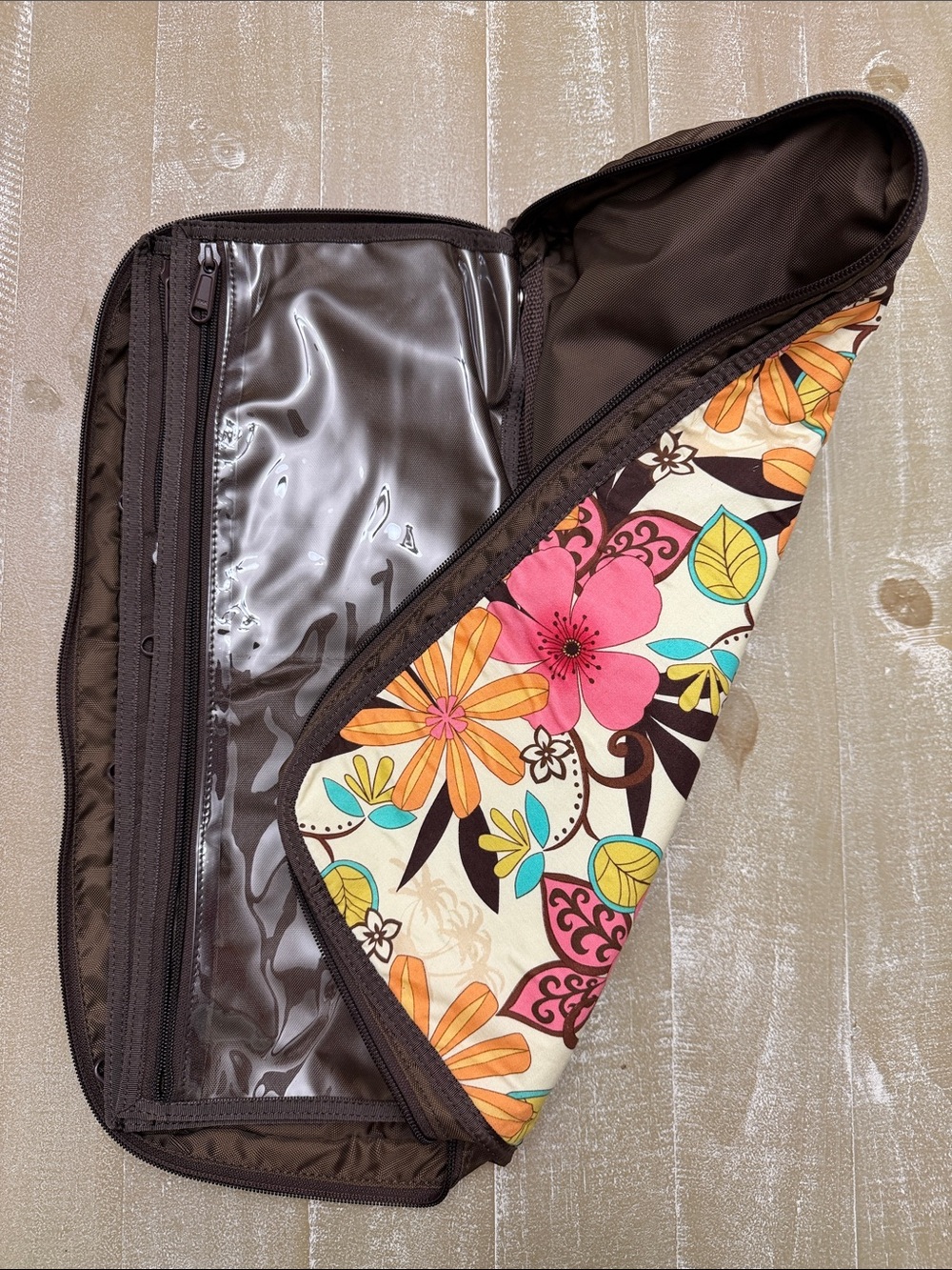 Floral Cosmetic Organizer Travel Bag Multiple Compartments Zip Close